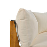 Quarte Outdoor Acacia Wood Round Sofa Set, Half-Moon Sectional Sets with Coffee Table,6-Person Seating Group for Garden, Deck (Beige/Half-Moon*A) Quarte