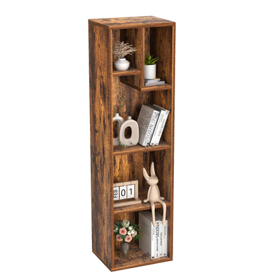 VECELO 4-Tier Bookcase, Modern Storage Cabinet with Height Difference Shelves for Standard Textbooks, 5 Cubes, Vertical or Horizontal, Easy Assembly, Rustic Brown
