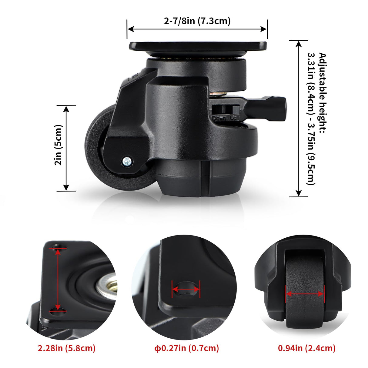 Skelang 4 Pcs Leveling Machine Caster, Retractable Plate Caster with Ratchet Handle, Adjustable Caster Wheel for Heavy Duty Workbench, Machine Skelang
