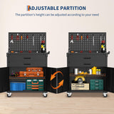 35.4" Tall Heavy-Duty Steel Rolling Tool Cabinet, Mobile Workbench with 2 Deep Drawers, Pegboard, Adjustable Shelves & Locking Casters, Garage Workshop Warehouse Storage Organizer Tioutbot