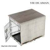 VIE DE AMAN Dog Crate Topper Wood for 48 42 36 24 inch Cages, Dog Crate Table Topper with Tassel Curtain, Rustic Style Dog Kennel Topper, Oak Grey(Dog Crate Not Include) VIE DE AMAN