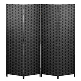 Room Divider 6FT Wall Divider Wood Screen 4 Panels Wood Mesh Hand-Woven Design Room Screen Divider Indoor Folding Portable Partition Screen,Black FDW