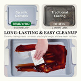 BRONYPRO Nonstick Ceramic Bakeware Set (9 Pieces),Heavy Duty Aluminized Steel Bakeware-Baking Pan Sets with Silicone Handles,Includes Sheet Pans,Loaf Pan,Muffin pan,Cake pans,PTFE & PFOA Free - White BRONYPRO