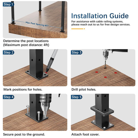 Gyykzz 36" Black Corner Post Cable Railing, 90 Degree L-Drilled One-Post Corner Solution for Deck Railing System, Heavy-Duty Stainless Steel T304 Corner Handrail Post for Indoor Outdoor Deck Balcony Gyykzz