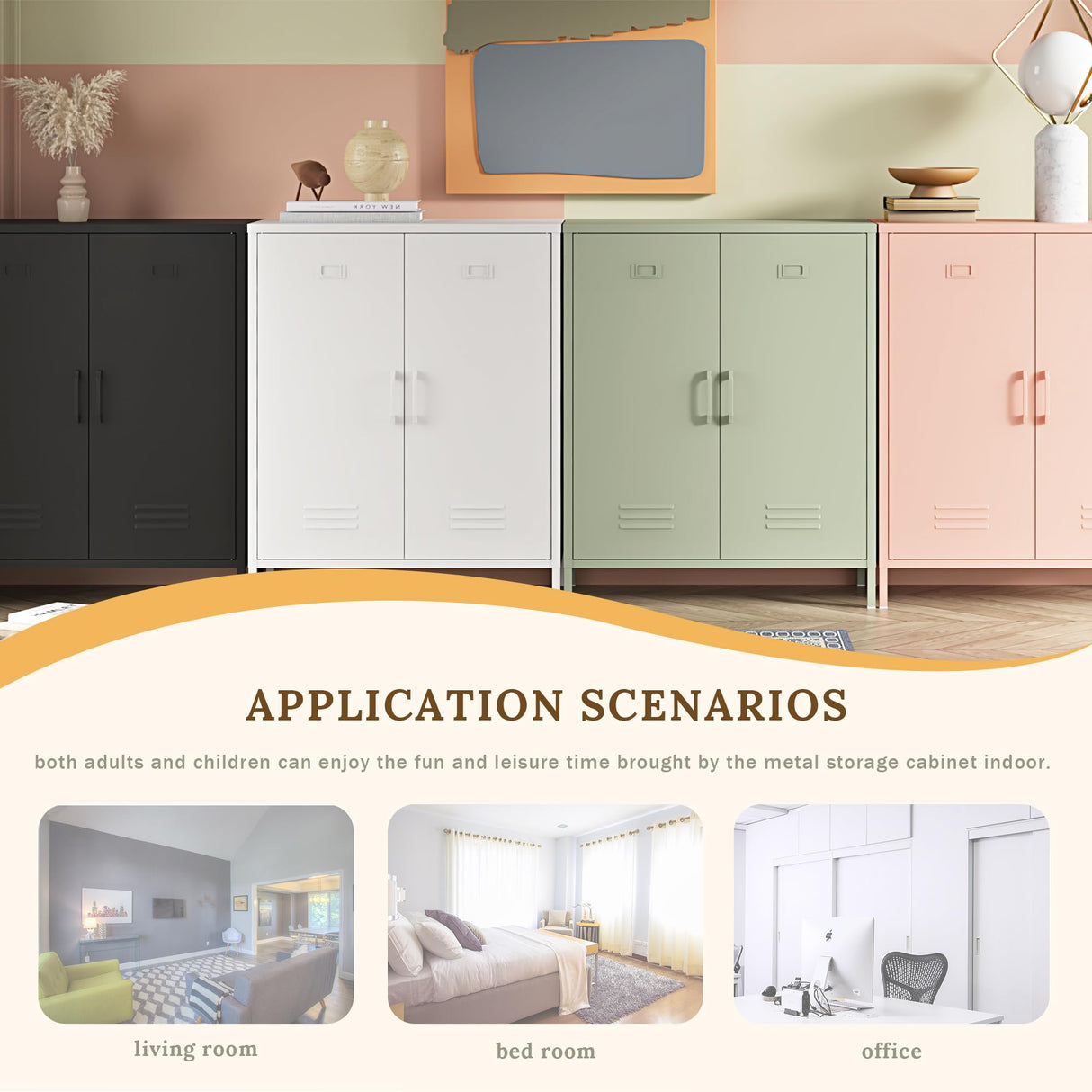 Steehoom Metal Storage Cabinet with 2 Door, Steel Locker Sideboard Buffet Cabinet Console Table for Home Office (Black) Steehoom