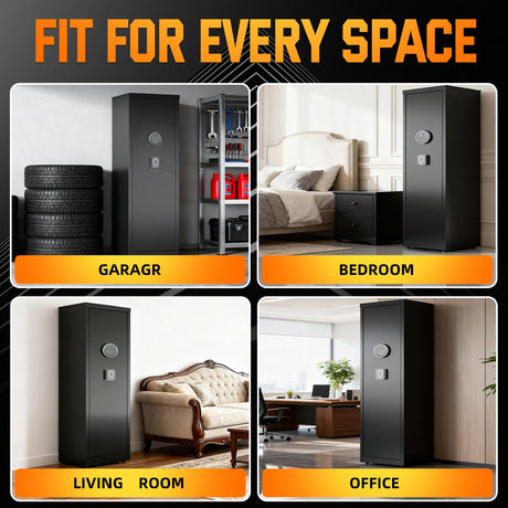 6-10 Gun Safe for Rifle and Pistols,Dual Alarm & Mute Mode Gun Cabinet with Removable Gun Racks,Fingerprint Gun Safes for Shotguns with Multi-Function Panel and Pistol Bags. Lnoauys