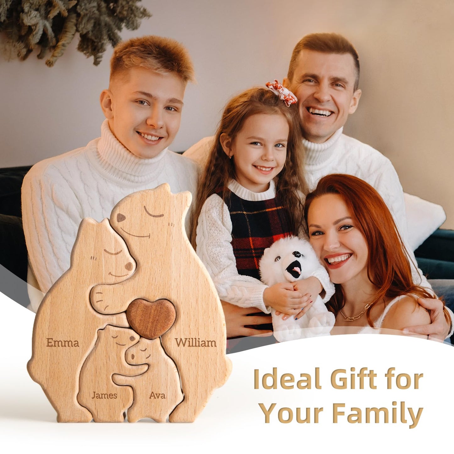 Customizedbee Wooden Bears Family Puzzle, Personalized Jigsaw Puzzles for Adults Kids, Family Decor for Mom, Woody Sculpture, Housewarming Gifts for Parents Couple - WoodArtSupply