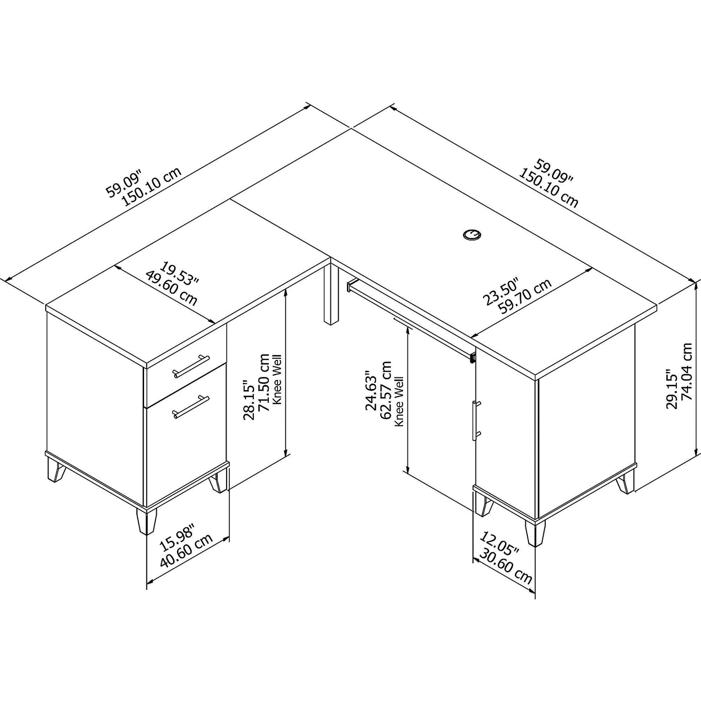 Bush Furniture Somerset L Shaped Desk with Storage | Corner Computer Table for Home Office, 60W, Maple Cross - WoodArtSupply