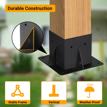 Neorexon Pergola Bracket Kit Elevated Wood Stand Kit Woodwork 4" x 4" (Actual 3.5" x 3.5"), Solid Steel Wooden Gazebo Kit for Outdoor, DIY Pergola Hardware Kit 4 PCS Base Brackets - WoodArtSupply