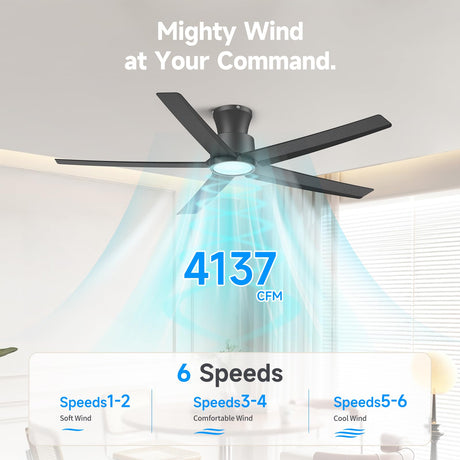 ocioc Smart Ceiling Fans with Lights,52 inch,Reversible Quiet DC Motor,Dimmable,Black Ceiling Fan Compatible with Alexa Google home Indoor/Outdoor ocioc