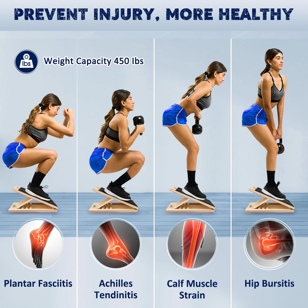 Portable Wooden Slant Board for Calf Stretching Squats Calf Stretcher Pilates Physical Therapy Equipment Adjustable Incline Board for Knees Ankle Heel Feet Leg NORBASE