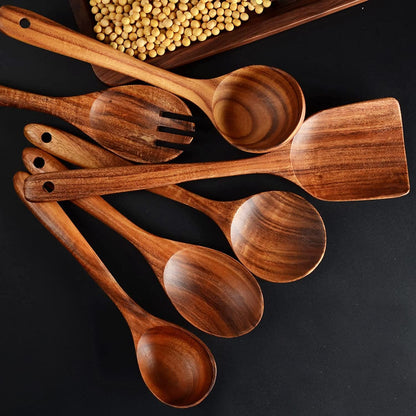 Wooden Spoons for Cooking,12 Pack Wooden Utensils for Cooking Wooden Kitchen Utensils Set Wooden Cooking Utensils Natural Teak Wooden Spatulas for Cooking - WoodArtSupply