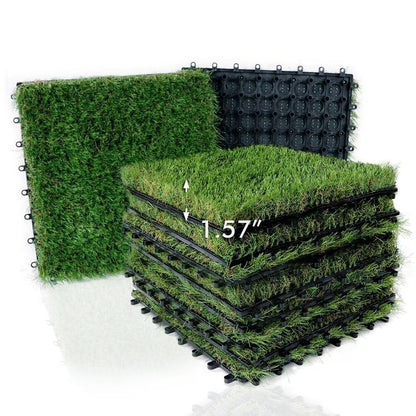 XLX TURF Artificial Grass Tiles Interlocking Turf Deck Set 9 Pack - 12"x12" Synthetic Fake Grass Self-draining Mat Flooring Decor Pad for Dog Pet Indoor Outdoor, 8 Buckle Systerm