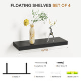 Bellsal Floating Shelves for Wall, Black Engineered Wood Wall Shelf Set of 4, 16" Wall Mounted Floating Shelf for Kitchen, Living Room, Bedroom, Bathroom Storage, Book Shelf for Home Decor Bellsal