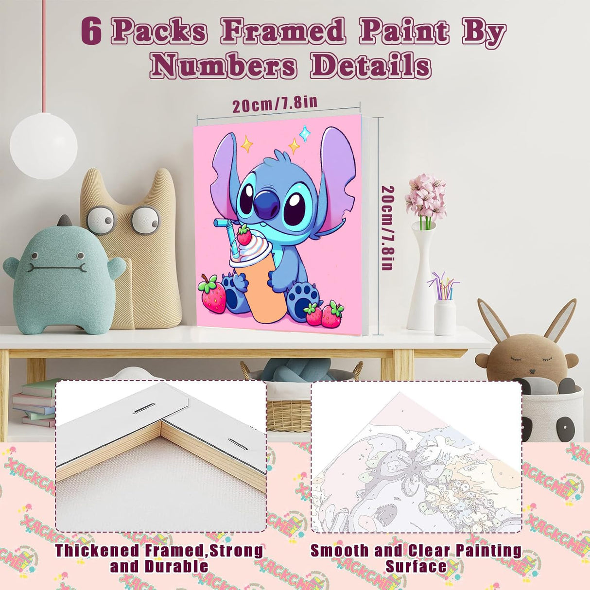 CraftyTime 6 Pack Cartoon Paint by Numbers Kits for Kids with Framed Canvas Paint by Number for Kids Ages 4-8-12, DIY Easy Acrylic Oil Painting Kits for Home Wall Decor (8X8inch) CraftyTime