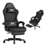 Gaming Chair with Footrest, Ergonomic Computer Chair, PU Breathable Material with Headrest and Lumbar Support, Suitable for Silla Gamer and Adults (Black) Gamtimer
