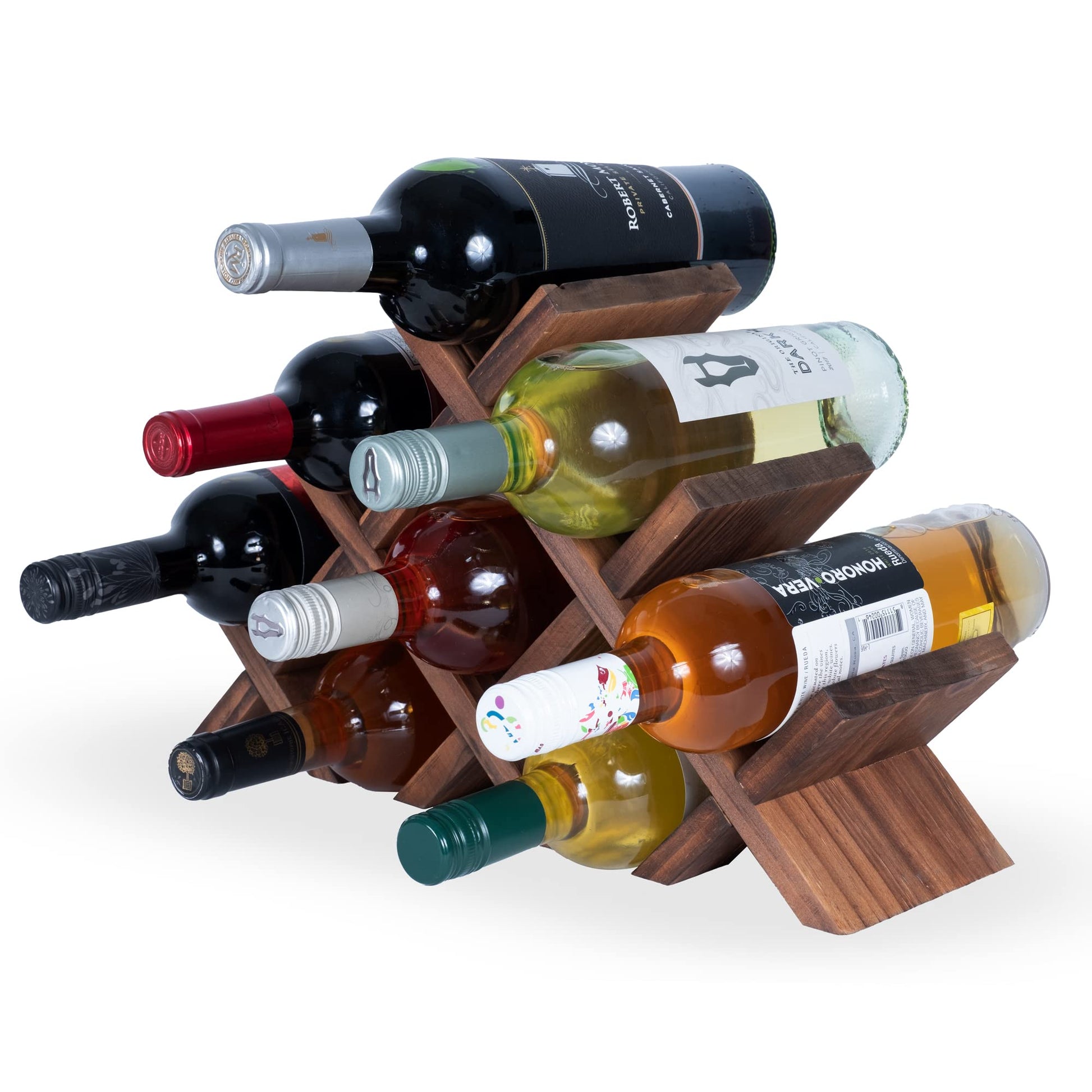 Rustic State Alella Countertop Wood Wine Rack for 8 Bottles Holder and Cork Storage Tabletop Butterfly Sleek Design Freestanding Organizer - Home, Kitchen, Dining Room Bar Décor - Walnut - WoodArtSupply