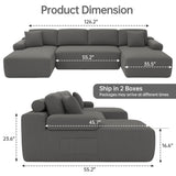 DURASPACE Cloud Sectional Couches, 126.2'' Modular U-Shaped Sofa with Deep Seat, Corduroy Boneless Sleeper Sofa Bed with Memory Foam for Living Room, No Assembly Required (Gray) DURASPACE