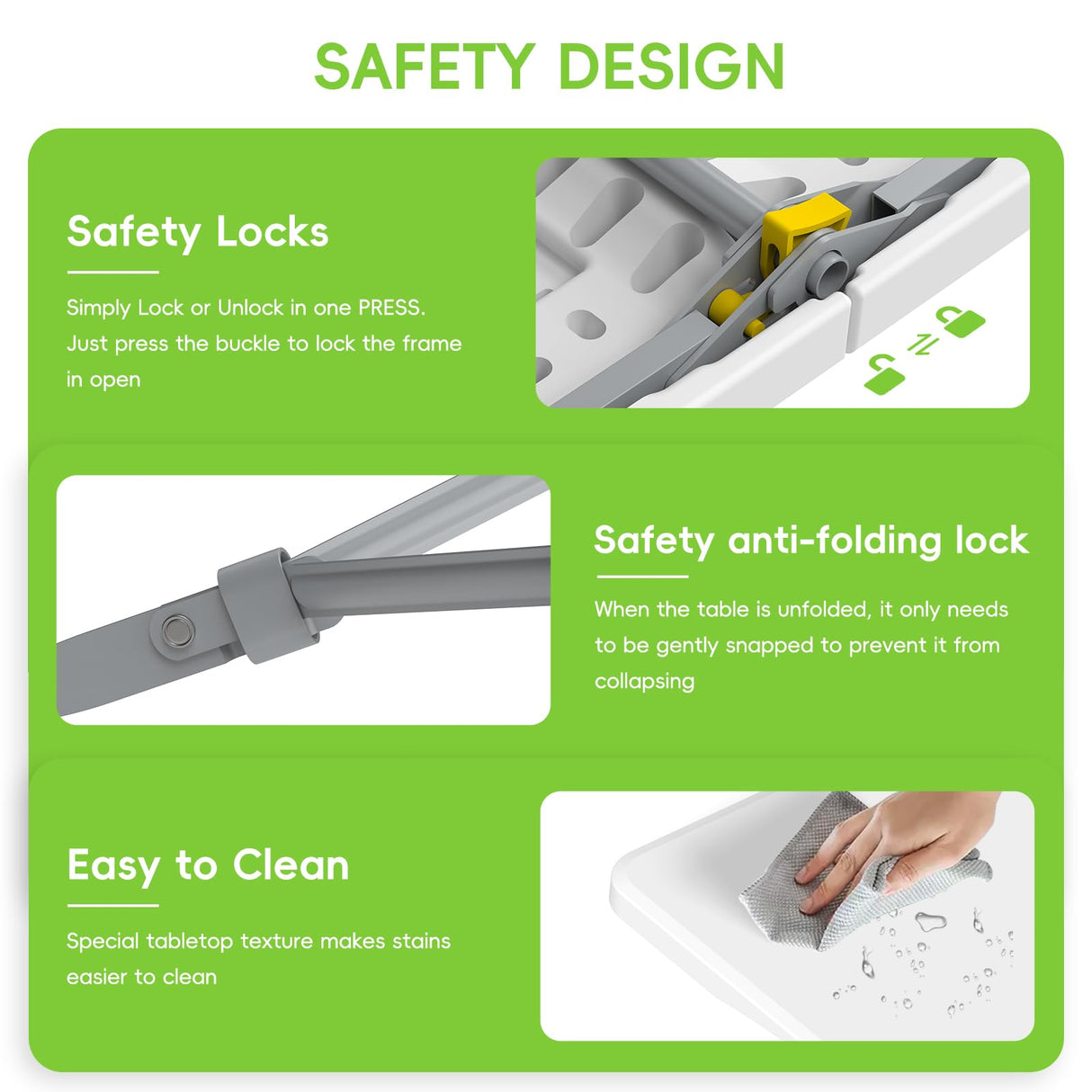 HLPB 6ft Folding Table with Handle & Safety Locks - Portable Picnic & Camping Table, Indoor/Outdoor Dining & Work Table for Weddings & Parties Plastic Construction HLPB