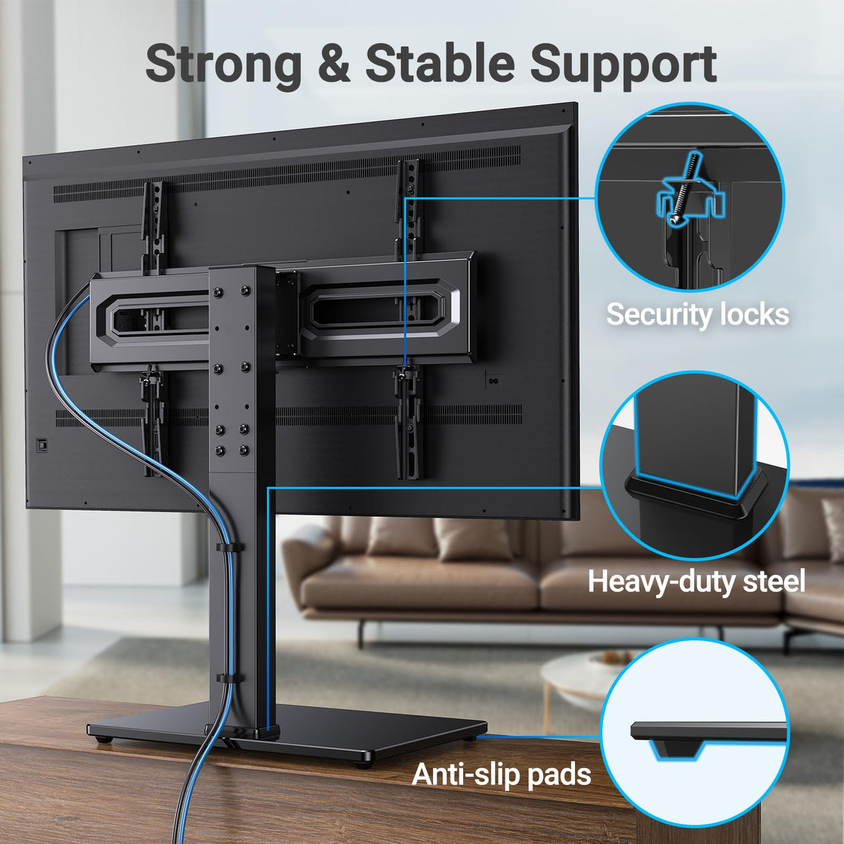 PERLESMITH Universal Swivel TV Stand Mount for 37-82 Inch LCD OLED Flat/Curved Screen TVs-Height Adjustable Table Top TV Stand/Base with Wire Management,VESA 600x400mm up to 99lbs,PSTVS18 PERLESMITH