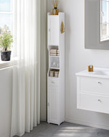 HEXCELEN Narrow White Bathroom Storage Cabinet with Doors, Drawer, and Adjustable Shelf HEXCELEN