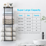 Liuoud Towel Rack for Bathroom, Wall Mounted Vertical Rolled Towel Storage Organizer Holder with Shelf, Holds Up 6 Large Bath Sheets, Black Liuoud