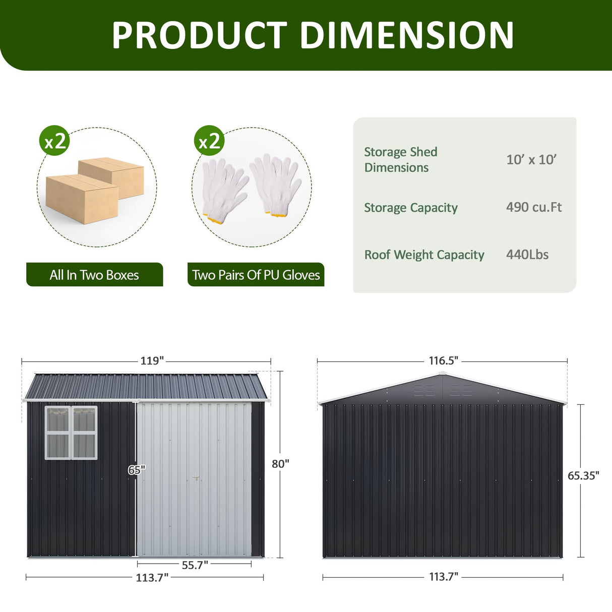 DAUSOLA 10x10 FT Outdoor Storage Shed, Metal Garden Tool Shed with Updated Frame Structure, Lockable Doors and Windows, Ideal for Backyard Garden Patio Lawn, Grey DAUSOLA