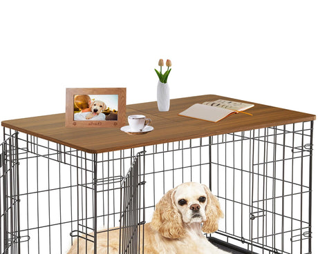Deblue Foldable Dog Crate Topper, Crate Topper for 48in Wire Dog Cages, Wooden Dog Kennel Table Top for Large Dog, Foldable, Portable (for 48 in Crate, Only Topper) Deblue