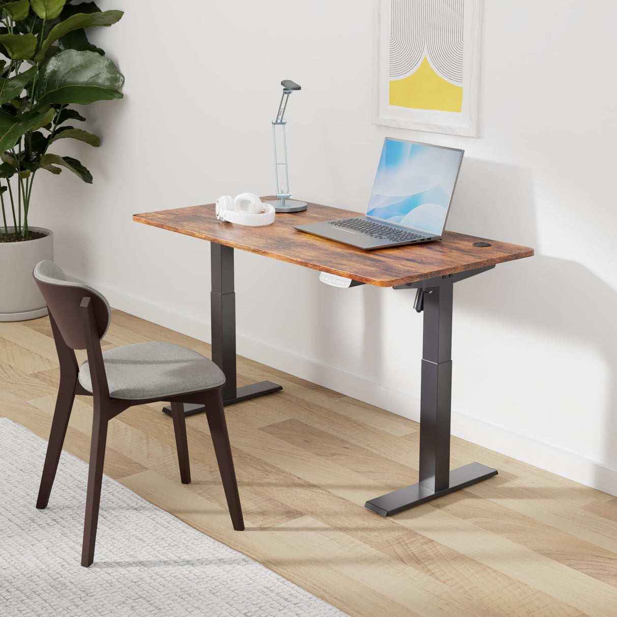 FEZIBO Electric Standing Desk, 48 x 24 Inches Height Adjustable Stand up Desk, Sit Stand Home Office Desk, Computer Desk, Rustic Brown FEZIBO