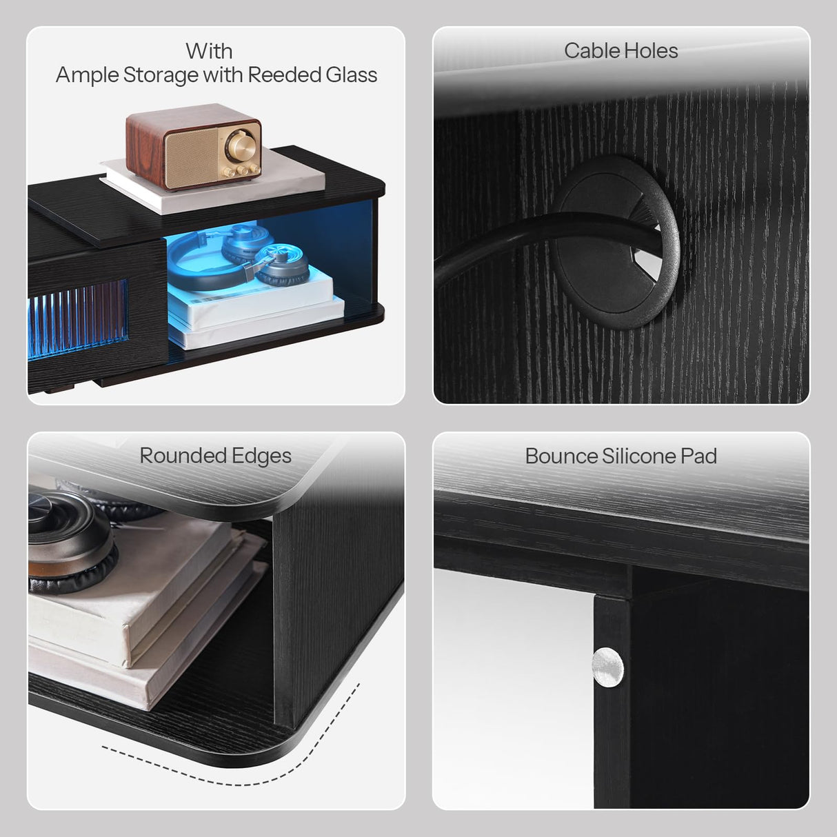 HOOBRO Floating TV Stand with LED Light Power Outlet for TVs up to 75”, Wall Mounted TV Shelf, Modern Media Console Entertainment Center Under TV, for Living Room Bedroom, Black BK36UDDS01 HOOBRO