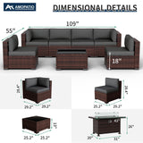Amopatio 8 Pieces Patio Furniture Set Outdoor with Gas Fire Pit Table, PE Wicker Pit Conversation Set, 44" Gas Fire Patio Sectional Furniture with Grey Cushions, Coffee Table, Waterproof Covers Amopatio