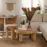 RUSTOWN 2-Piece Round Farmhouse Coffee Table, Rustic Coffee Table and End Table Sets, Circle Wooden Ring Finish with Solid Wood Legs, Center Table Set for Living Room (Natural) RUSTOWN