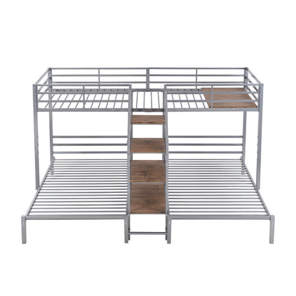 Harper & Bright Designs Metal Triple Bunk Bed with Stairs, 3 Beds Bunk Bed, Twin Over Twin & Twin Bunk Bed with Storage Shelves Staircase, for Kids Teens Adults, Silver