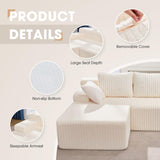 Hobestluk 96” Modular Sectional Sofa Couches L-Shape Couch 3 Seat Modular Sofa Memory Foam Sectional Couches for Living Room, Cloud Couch with Oversized Chaise (White, Stripe (Left Facing Chaise)) Hobestluk