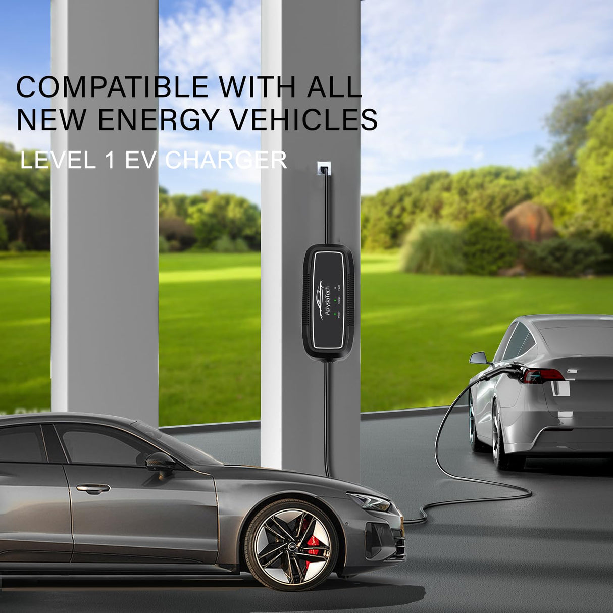 AplysiaTech Portable EV Charger Level 1, 15Amp 110V, Electric Vehicle Charger with 21Ft Extension Cord,NEMA 5-15P for Plug-in Home EV Charging Station,Compatible with SAE J1772 EVs(Tesla Need Adapter) AplysiaTech