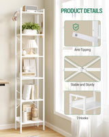 Hzuaneri Bookshelf, Book Shelf, Industrial Bookcase with 2 Hooks, Coner Shelf Storage Organizer for Home Office, Living Room, Bedroom, Kitchen, 6-Tier White BC10713W Hzuaneri