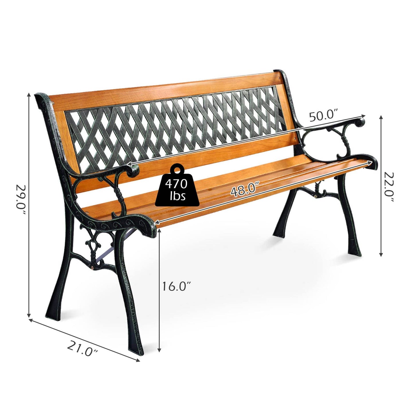 S AFSTAR Garden Bench, 2-3 Person Park Bench with Diamond Weaving Backrest, Pine Porch Bench, 470 LBS Bearing Capacity, Weather Proof Outdoor Bench for Backyard Deck Lawn Poolside - WoodArtSupply