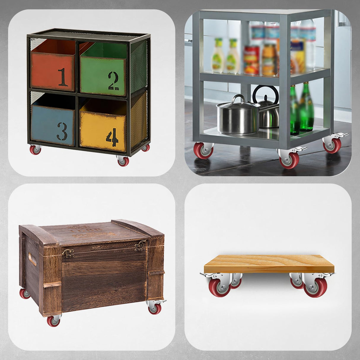 2 Inch Caster Wheels, Casters Set of 4, ASHGOOB Red Polyurethane (PU) Casters with Brake Heavy Duty, Industrial Locking Swivel Top Plate Castor Wheels for Workbench/Furniture/Cart ASHGOOB