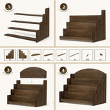 PUERSI Greeting Card Display Stand Holder - 4-Tier Wooden Organizer Rack for Retail Stores, Postcards, Stickers & Stationery Vendors Brown PUERSI