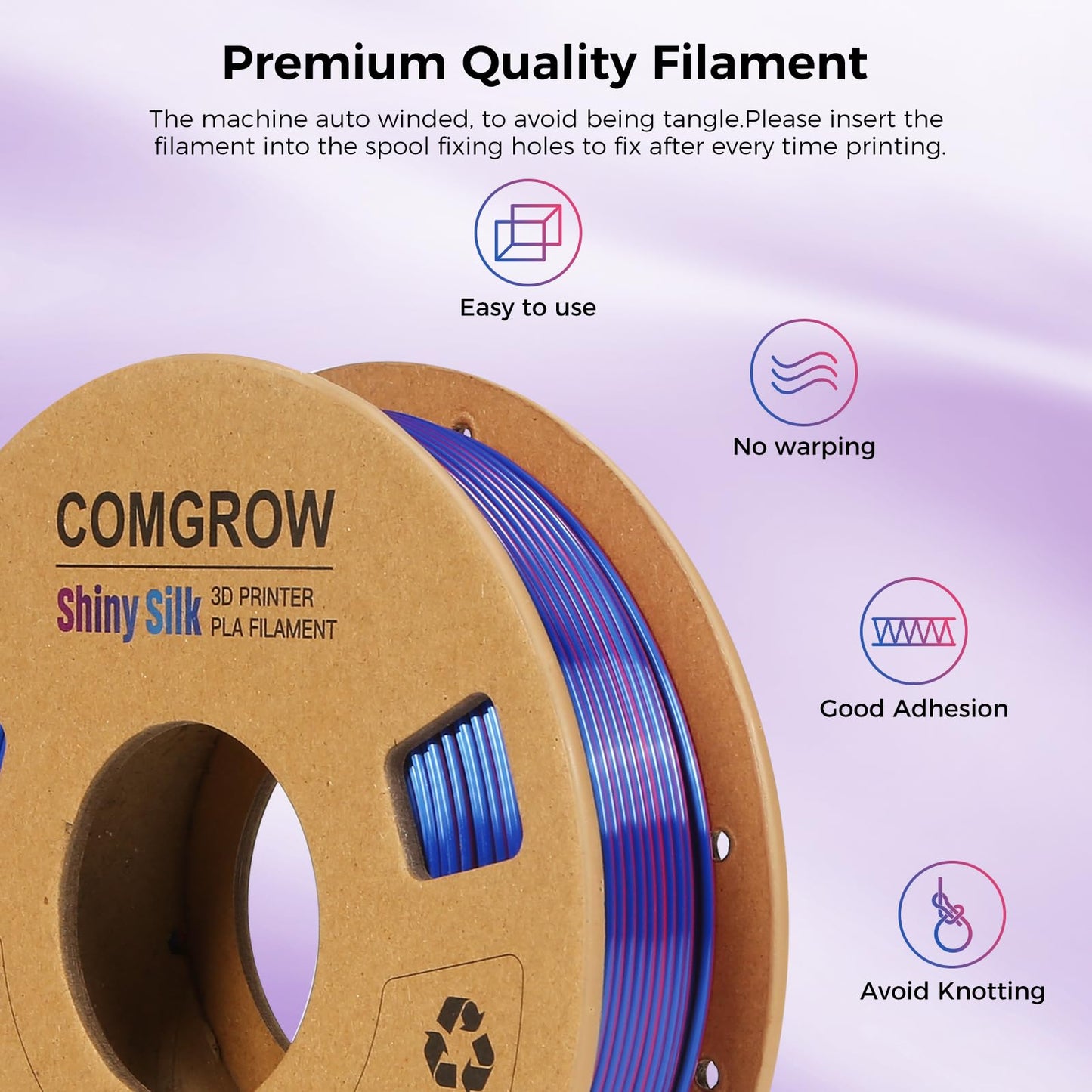 Comgrow Silk Shiny Rainbow Multi-Color 3D Printer Filament, Comgrow 3D Printing Materials Silk PLA 1.75mm, 3D Printing Filament +/-0.02mm, 250g X 4 Spool Red Gold + Red Green + Red Blue + Blu - WoodArtSupply