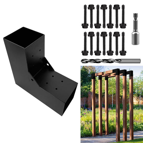DEVALLEY 2-Way Pergola Brackets Kit, DIY L-Shaped Woodwork Brackets for 4" x 4" (Actual:3.5"x3.5") Lumber for Patio Pergolas, Gazebos, Log Cabin W/Hardware - 1 Pack DEVALLEY