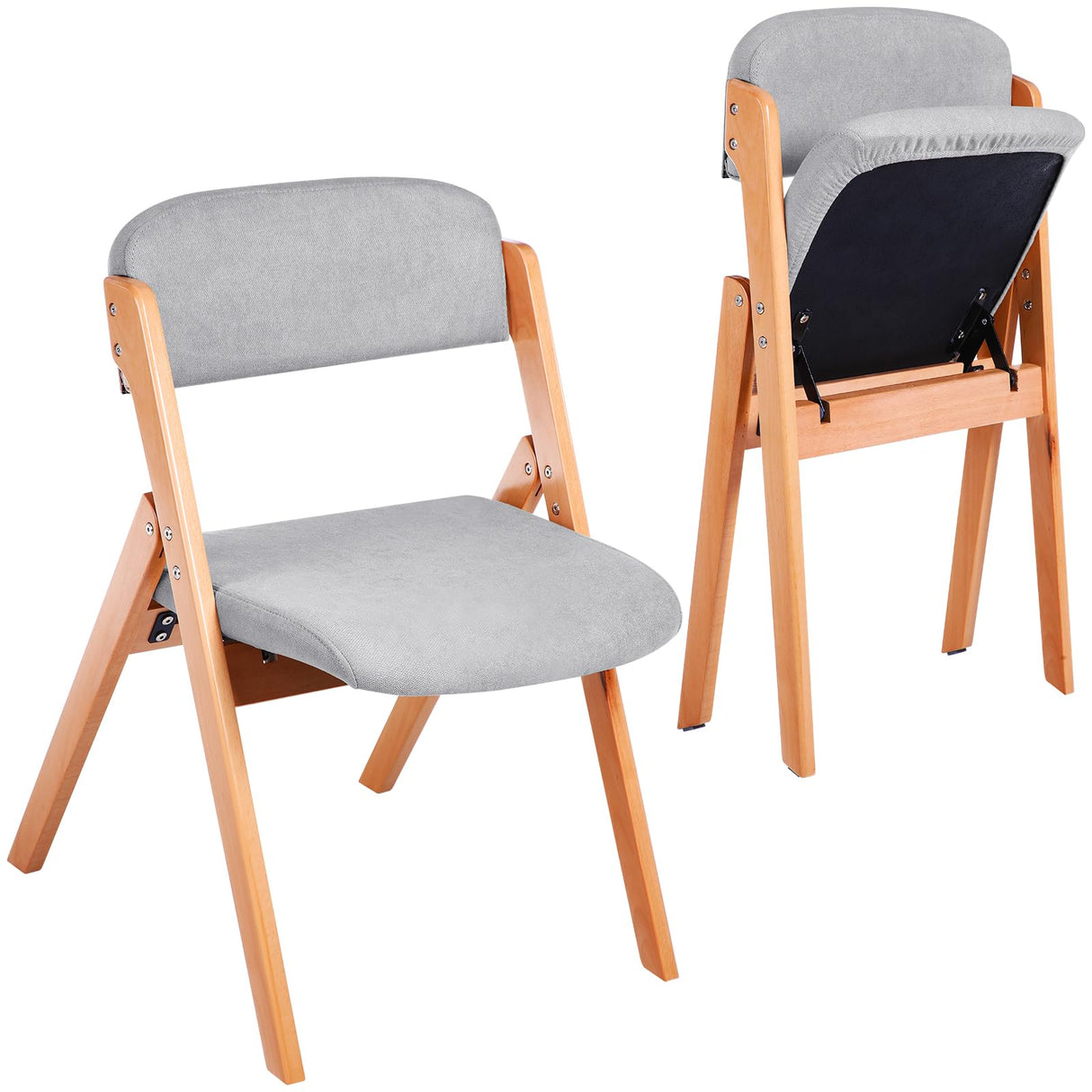 Kigley 2 Pack Folding Wooden Chairs with Padded Seats Foldable Dining Chairs Removable Cover Padded Stackable Wood Single Comfortable Chair for Home Office Wedding Party Events Indoor (Light Gray) Kigley
