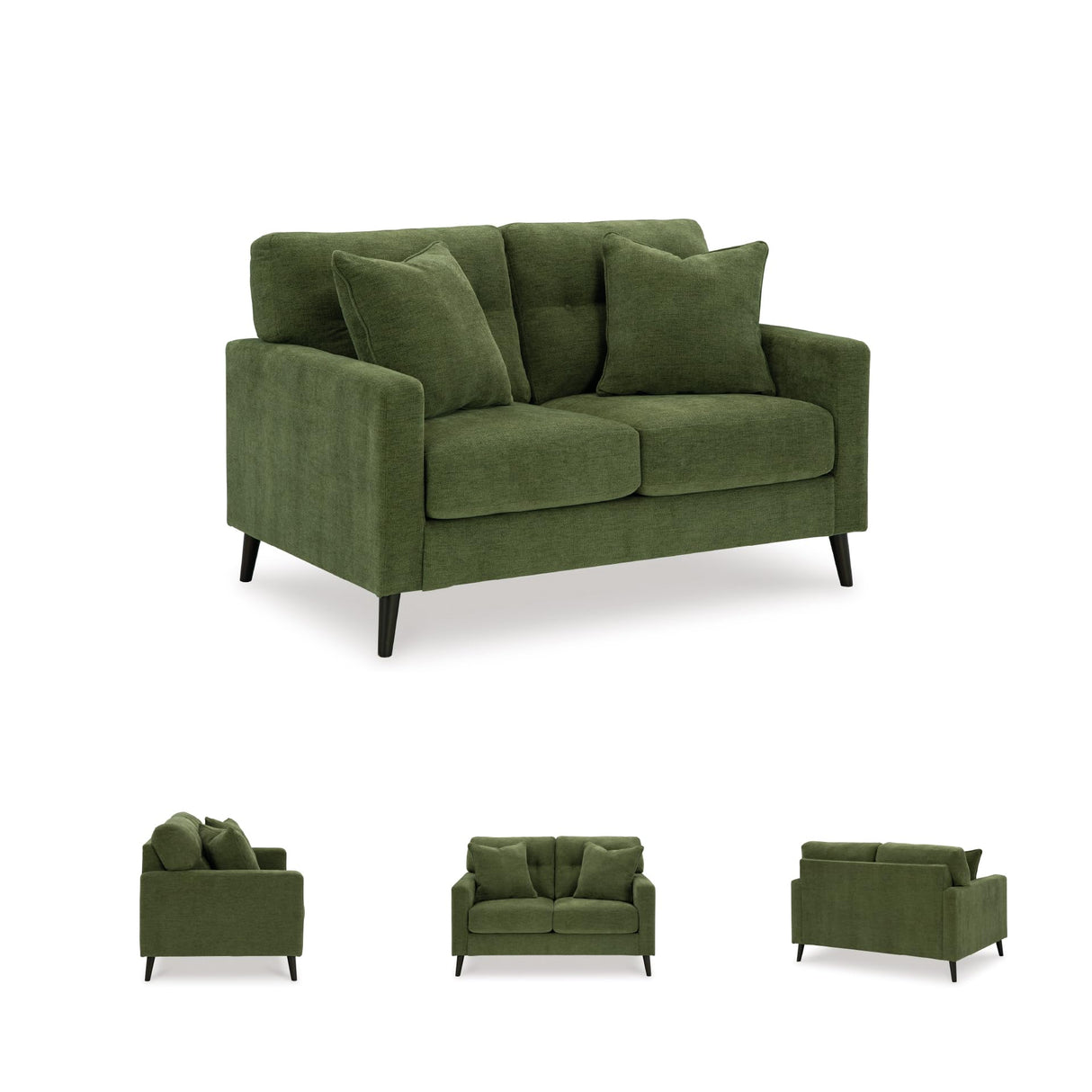 Signature Design by Ashley Bixler Mid-Century Modern Tufted Loveseat with 2 Toss Pillows, Green Signature Design by Ashley