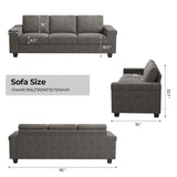 COPIAE 3 Seater Sofa Couch with Deep Seat, 90" Modern Upholstered Sofa with Armrests, Easy Installation, Comfy Couches for Living Room, Apartment, Gray COPIAE