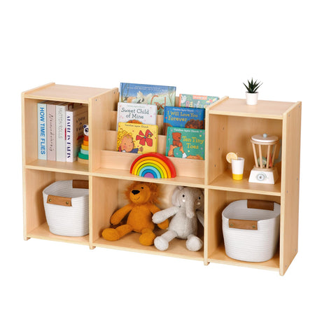 OOOK Montessori Bookshelf and Toy Storage Organizer, 2-Tier Horizontal Bookshelf, 5-Compartment Toy Storage Cabinet with Book Rack, Ideal Choice for Kids Classroom Organizer, Playroom and Daycare OOOK