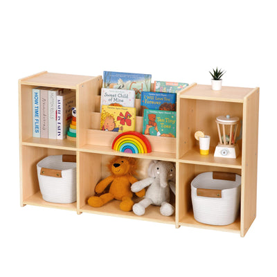 OOOK Montessori Bookshelf and Toy Storage Organizer, 2-Tier Horizontal Bookshelf, 5-Compartment Toy Storage Cabinet with Book Rack, Ideal Choice for Kids Classroom Organizer, Playroom and Daycare