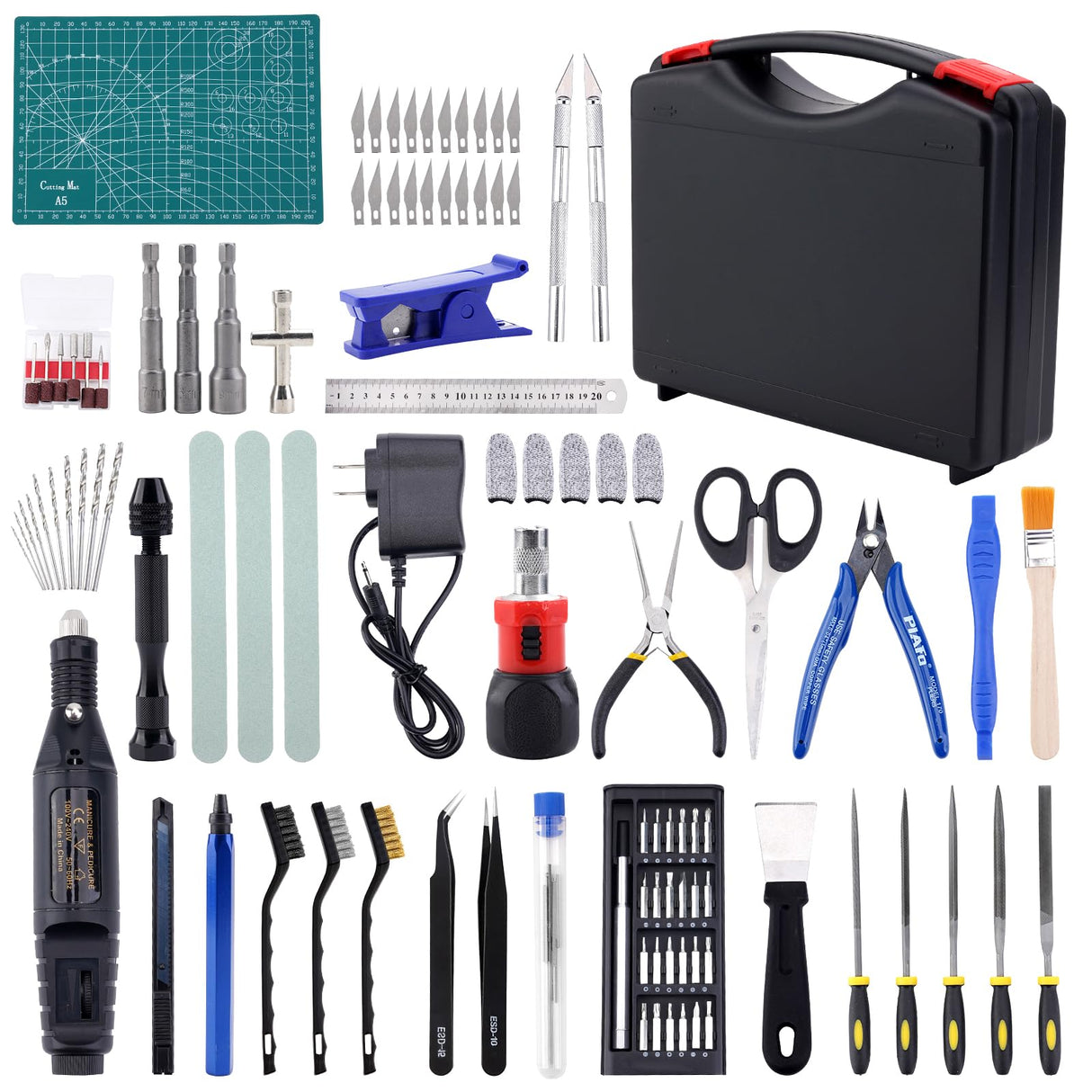 YIBEICO 3D Printing Tools with Storage Box for 3D Printer Modeler Basic Tools Diverse 3D Print Nozzle Cleaning Kit Rotary Tool 3D Printer Tools for Remove/Trim and Finish 3D Print (124Pcs) YIBEICO