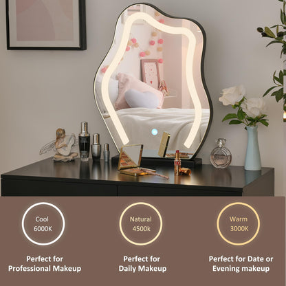 ANWBROAD Makeup Vanity Desk Vanity Set with LED Lighted Mirror Makeup Vanity Table Set 3 Colors Modes Dimming Cushioned Stool Large Frameless Mirror