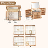 ProCase Large Jewelry Box, 5-Layer Wooden Jewelry Boxes for Women, Jewellery Holder Organizer Storage Case with Mirror for Earrings Bracelet Necklace for Dresser -Natural ProCase