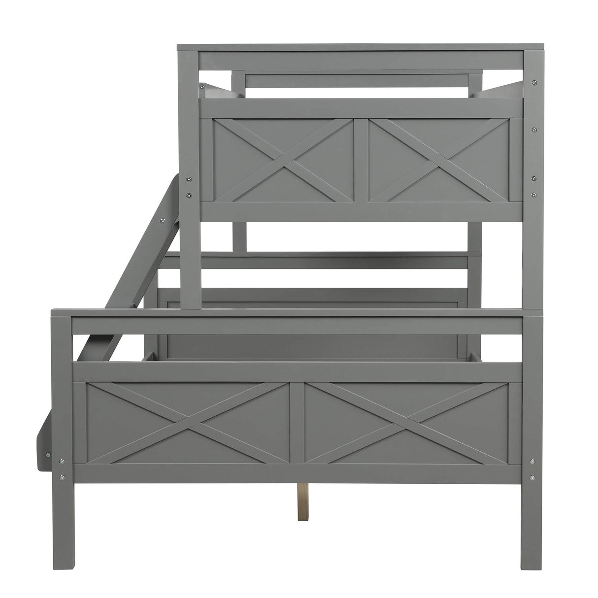 Majnesvon Grey Twin Over Full Bunk Bed Frame with Ladder and Guardrail, Convertible to Two Beds Majnesvon